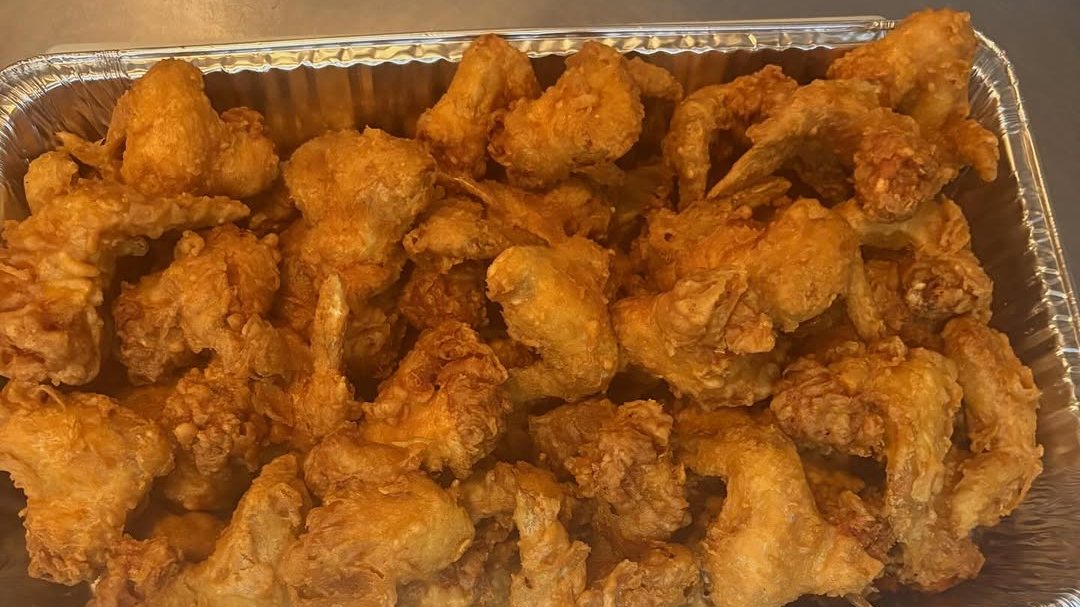 A tray of freshly fried Kim's Wings